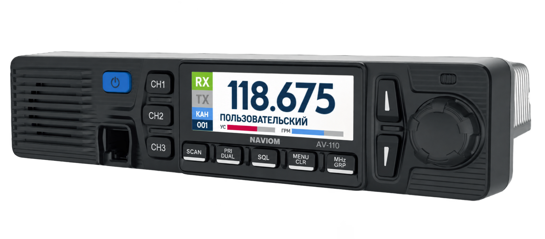 NAVIOM AV-110 — лицевая панель авиационной радиостанции